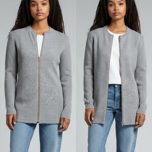 J. McLaughlin 100% Merino Wool Long Full Zip Ribbed Accent Cardigan Sweater - S